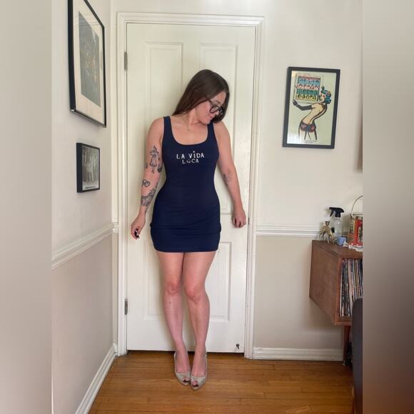90s/Y2K Vintage Stretch La Vida Loca Mini Dress - Picture 1 of 16